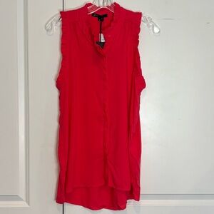 NWT Gibson Bright Coral Ruffle Trim Sleeveless Button Front Top M
